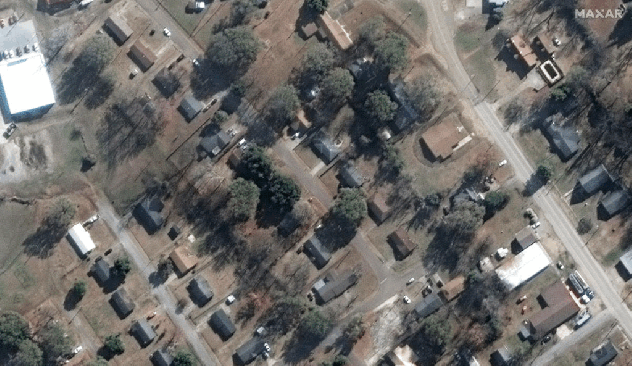 Before & After Satellite photos of Rolling Fork, MS tornado.